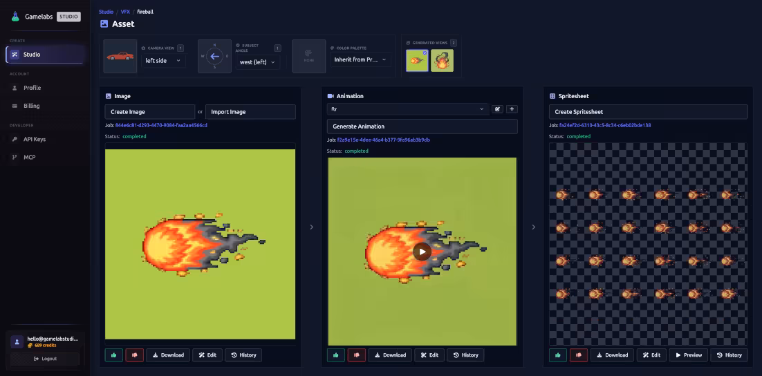 Asset management - Manage, edit, and export your generated assets GameLab asset page preview