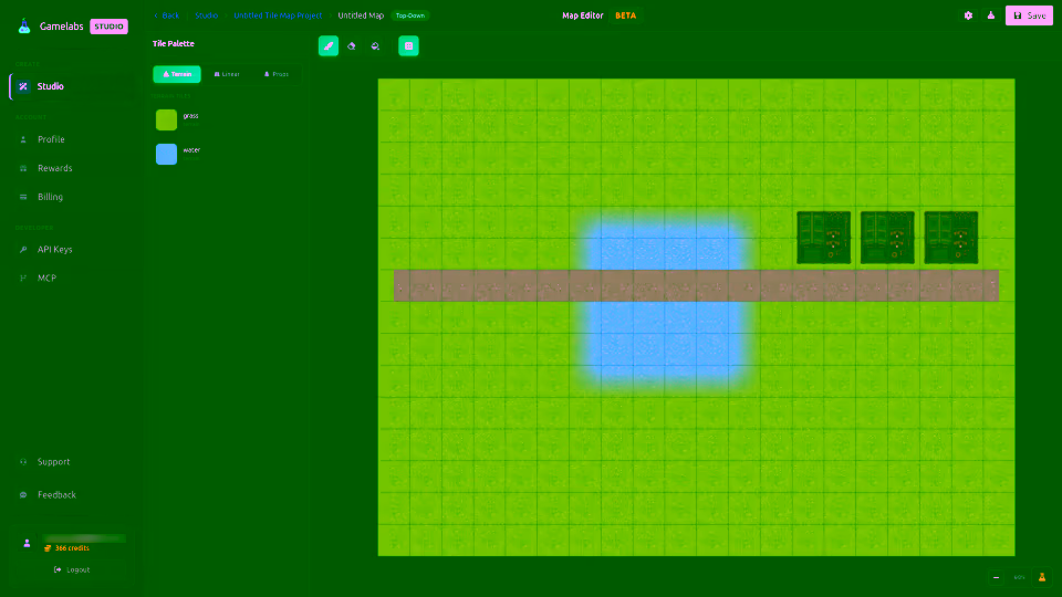 Top-down map editor with tile grid for RPGs and strategy games