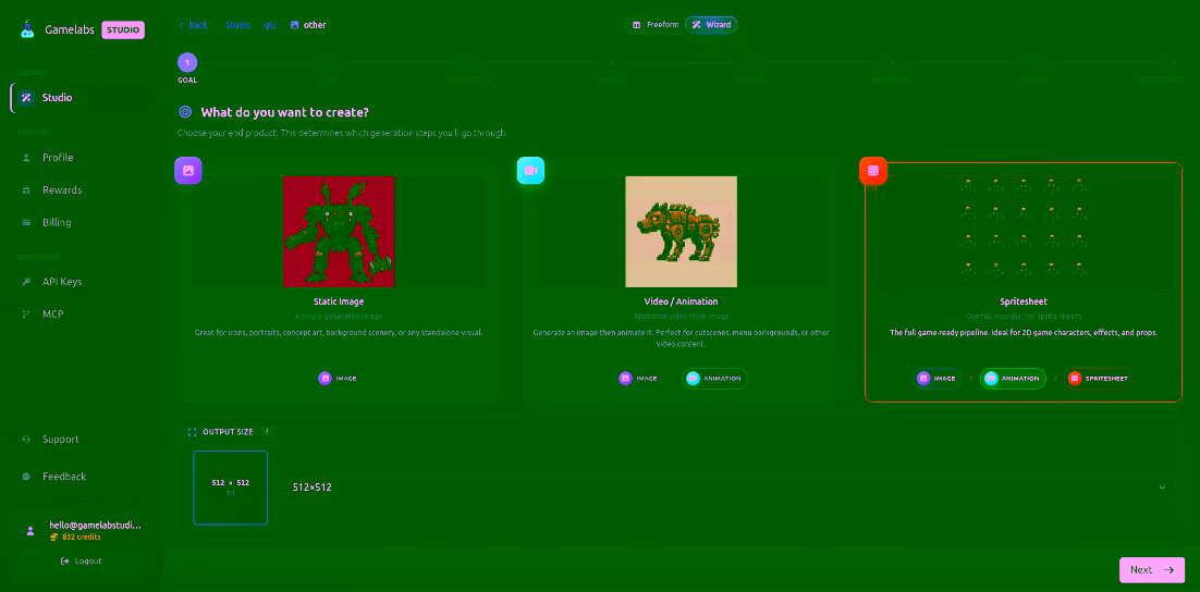 Creation wizard - Generate game assets with AI in seconds GameLab creation wizard